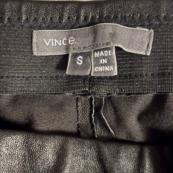 Vince. Fitted leather straight leg ankle pants. Black elastic waist size small - Picture 2 of 6